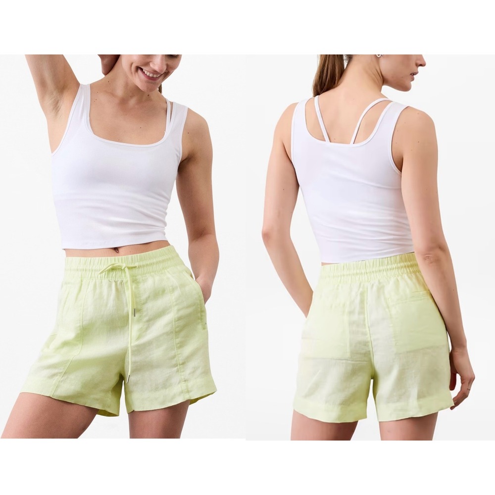 Women's Athleta Size XS Retreat Linen Mid Rise 4" Shorts Limone Breathable